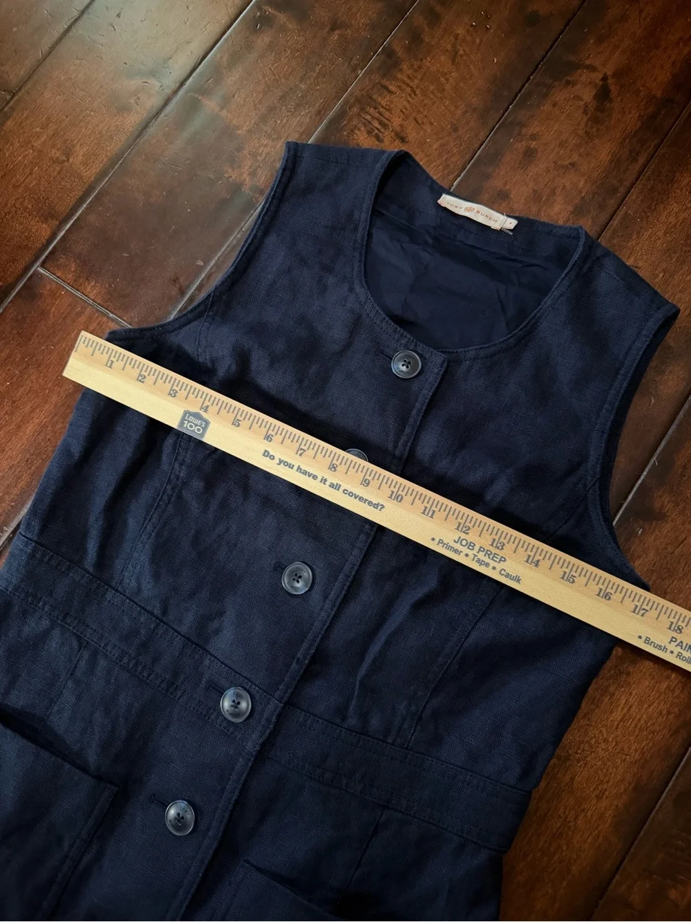 Tory Burch - Linen Sleeveless Button-Front Navy Dress